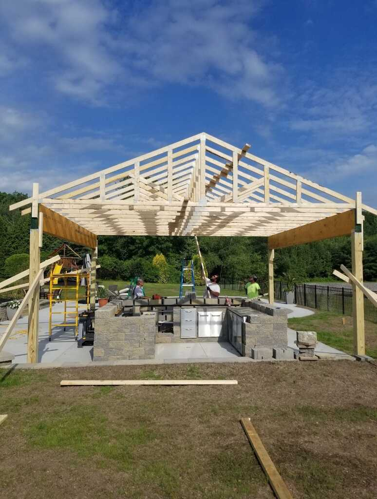 Deck rebuild in progress in Rotterdam, NY with the old frame removed