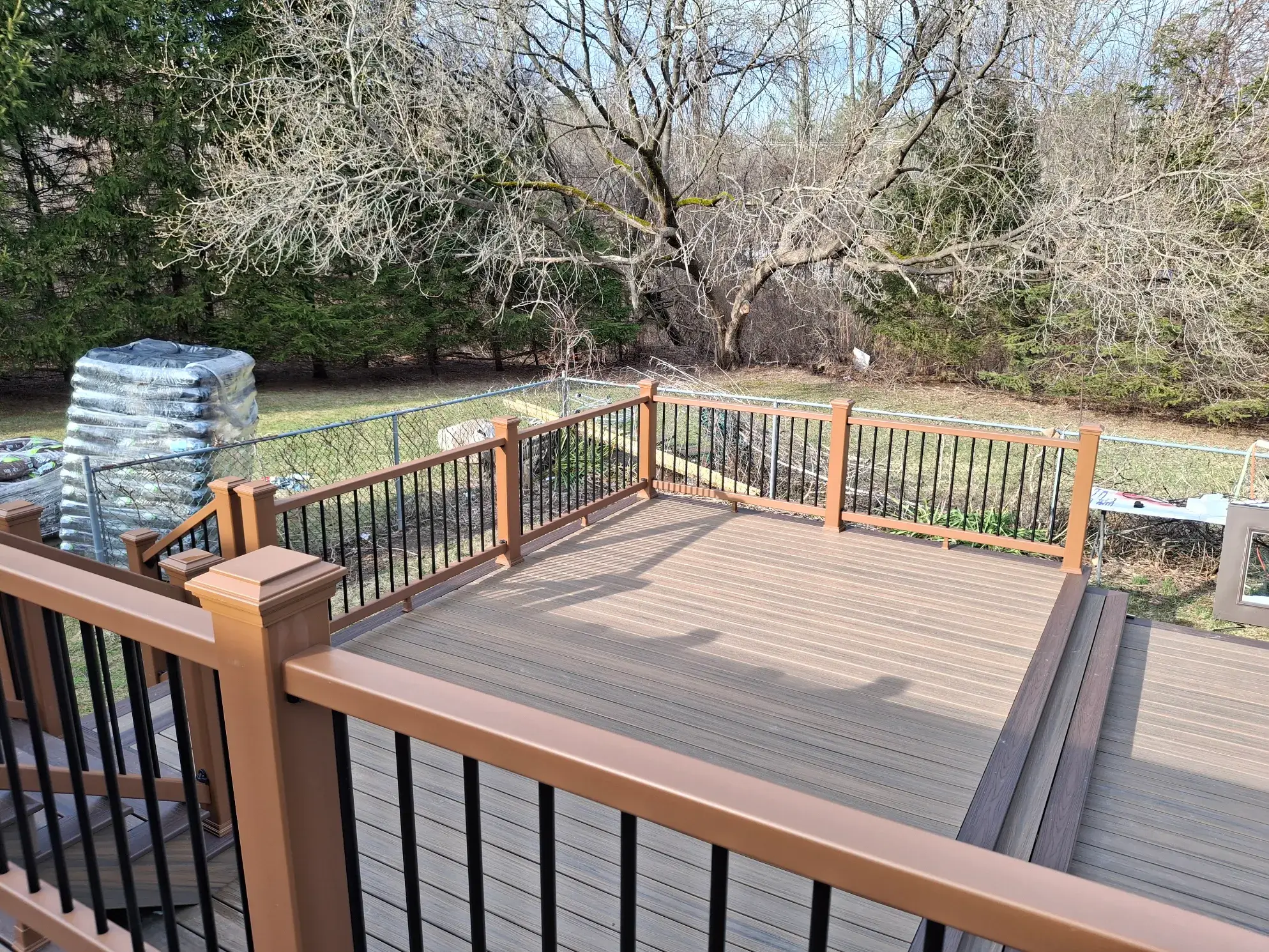 Composite decking and railings on a multi level deck